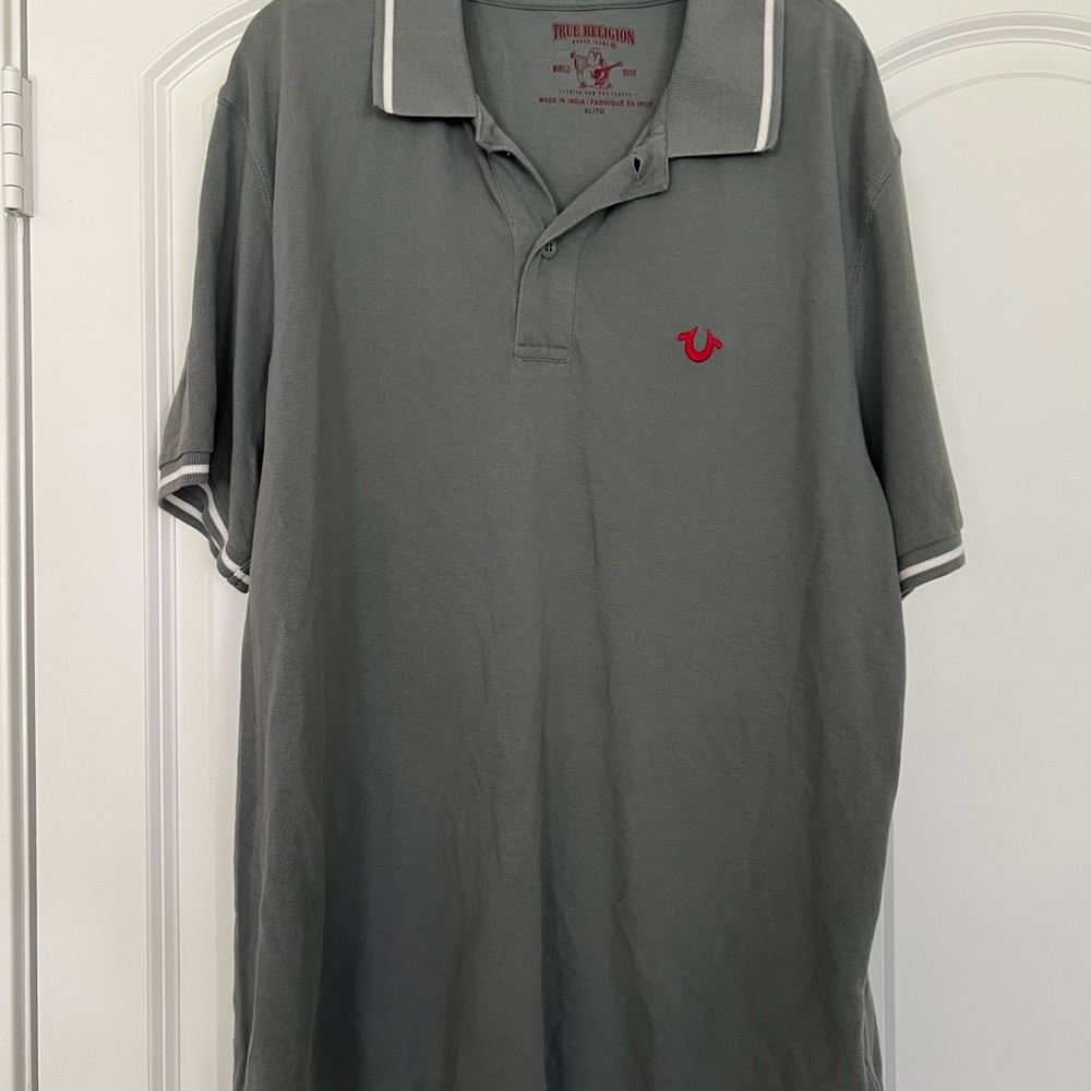 True Religion Charcoal Polo Shirt with Red Logo